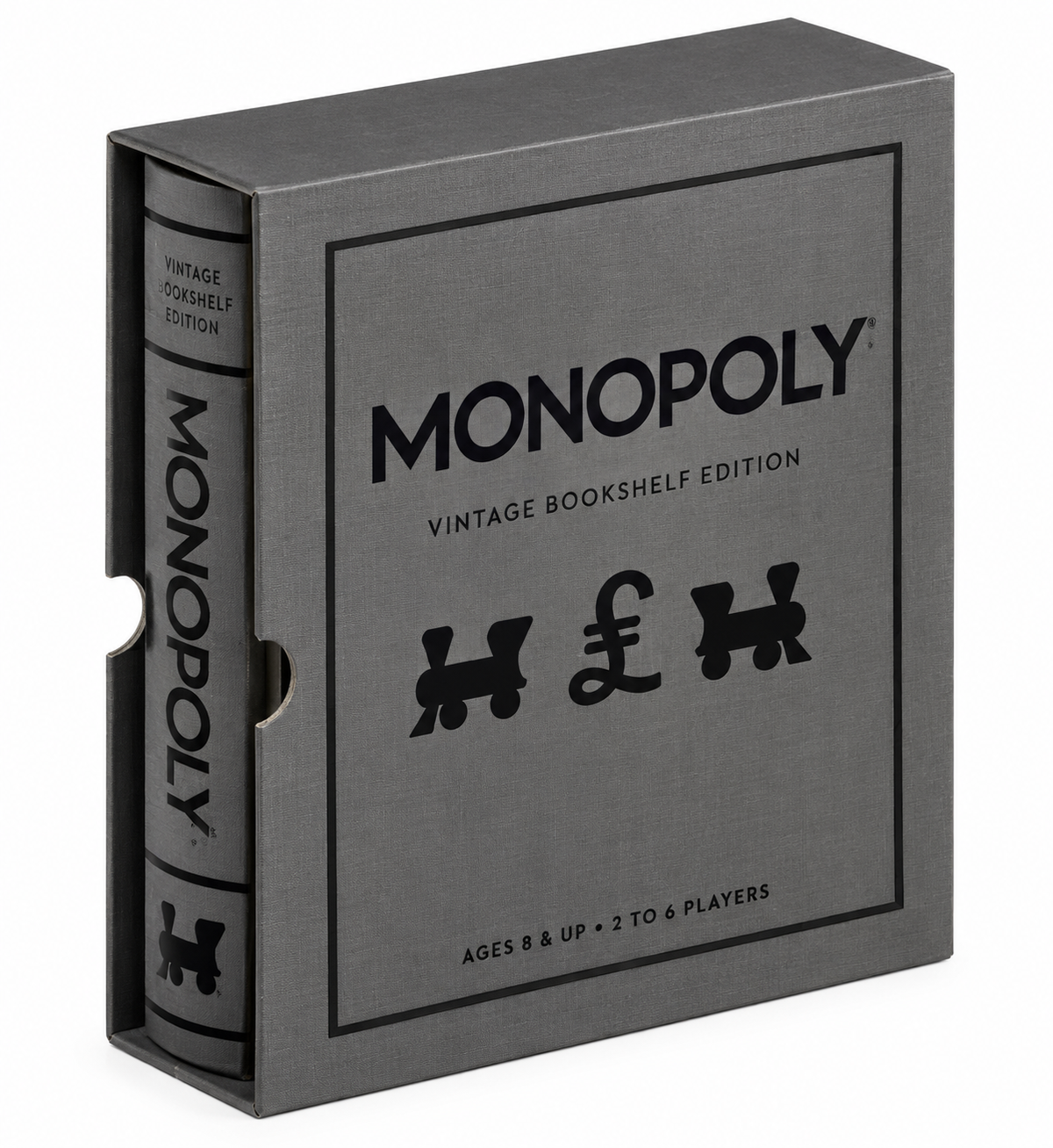 Monopoly Vintage Bookshelf Edition grey linen on white background