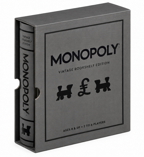 Monopoly Vintage Bookshelf Edition grey linen on white background