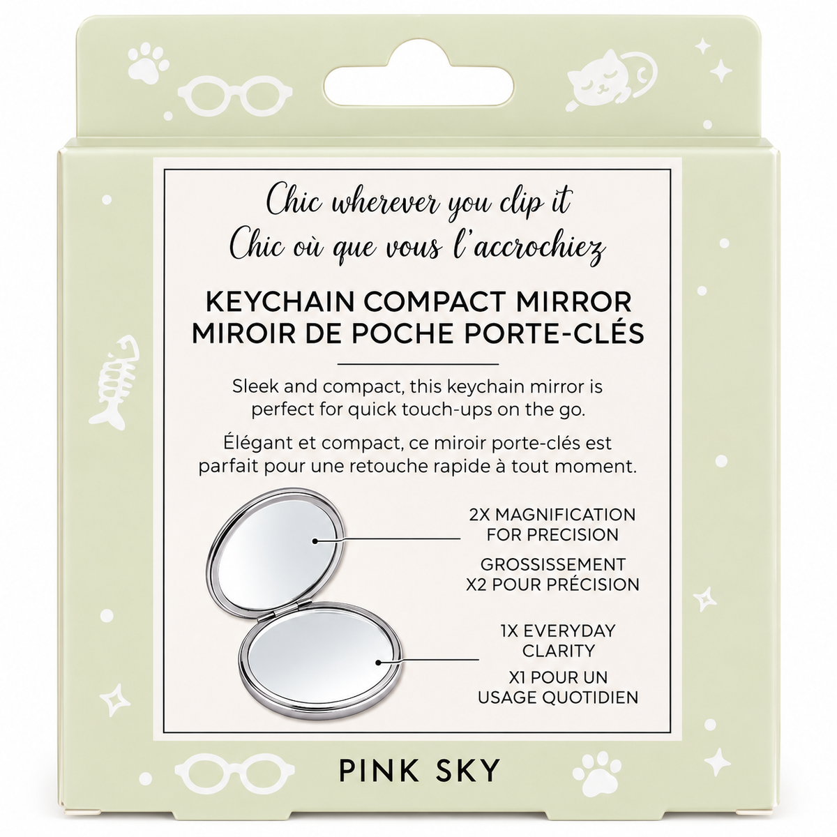 Pink Sky compact mirror back packaging 1x and 2x