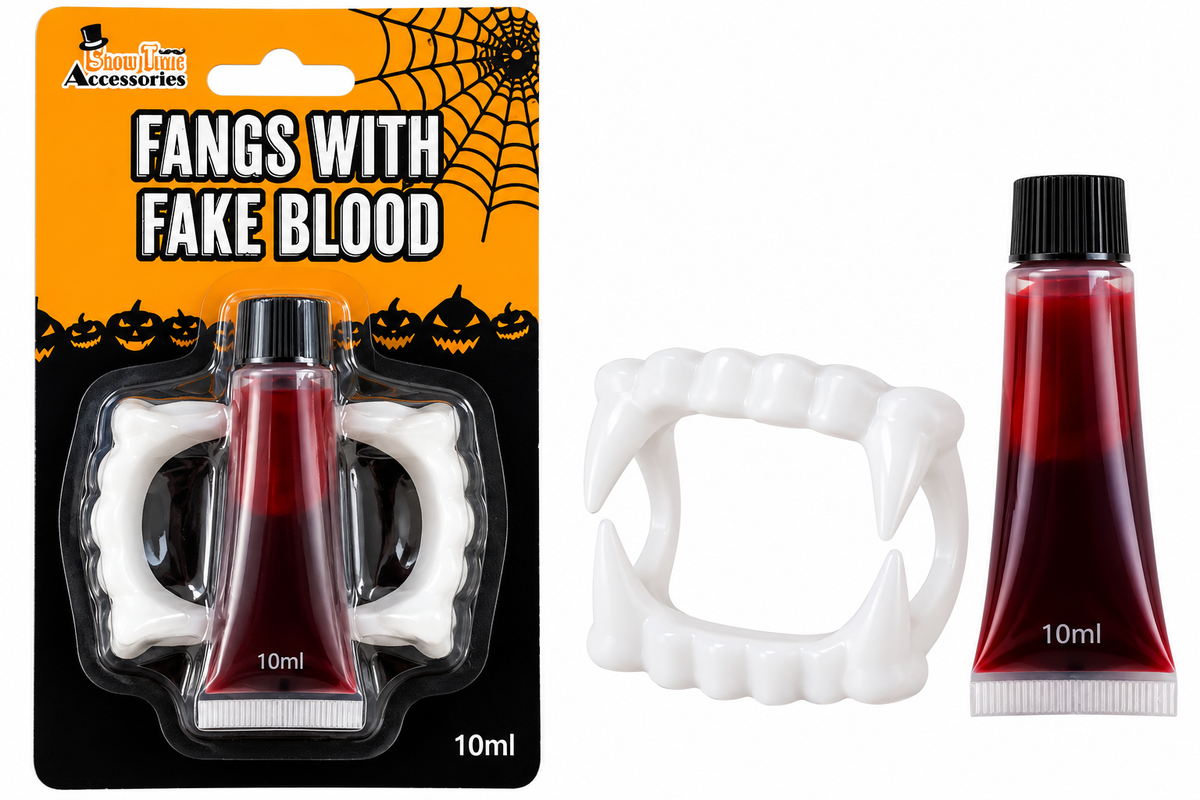 Halloween vampire fangs with fake blood kit