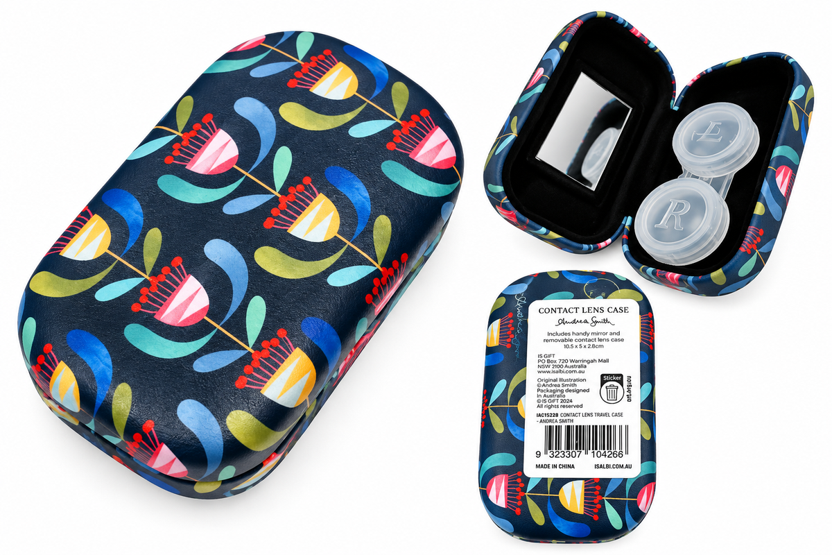 Floral contact lens travel case with mirror and removable lens holder