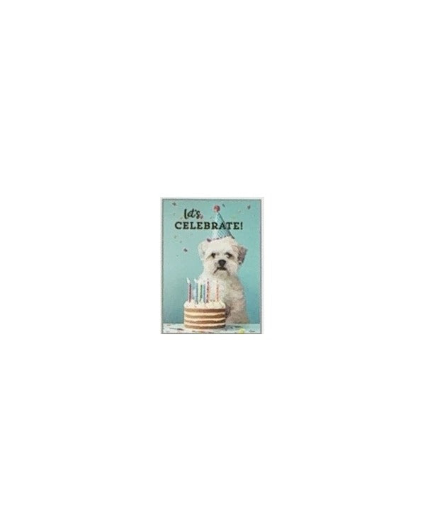 White Dog Birthday Cake Celebration Card