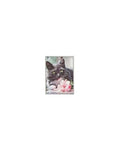 Grey Cat with Flowers Birthday Card