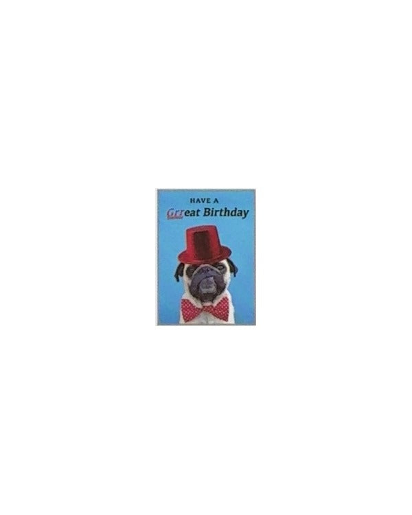 Great Birthday Pug Top Hat Card