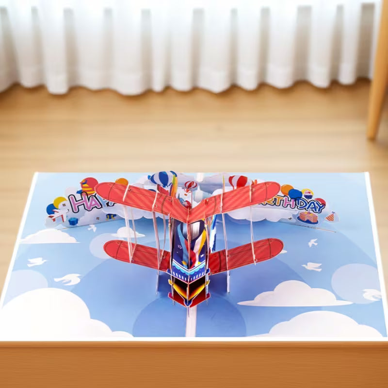 3D Pop-Up Surprise Greeting Card with Airplane