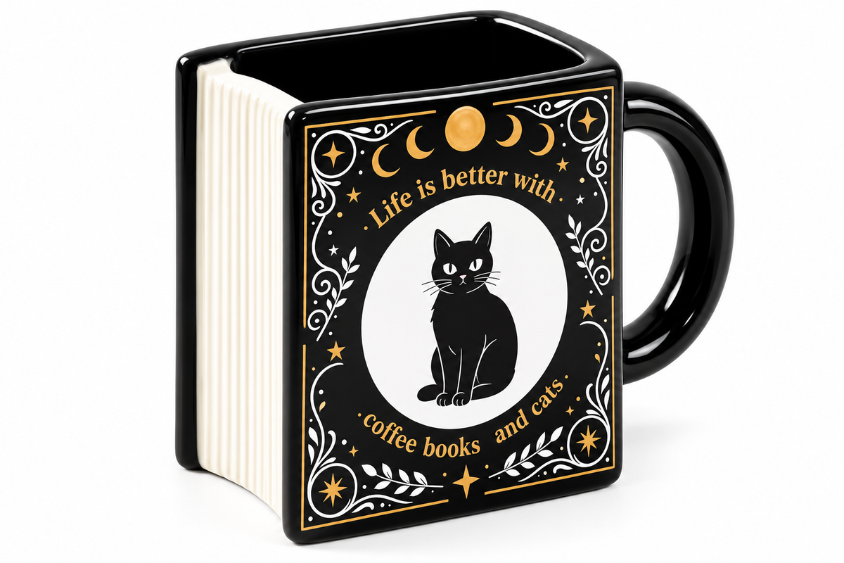 Black cat book-shaped ceramic mug 290ml