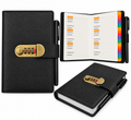 Black password book with combination lock, alphabetical tabs and interior pages