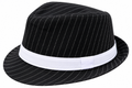 Black pinstripe gangster costume fedora hat with white band
