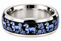 Stainless steel ring with blue Dachshund and floral porcelain-style design