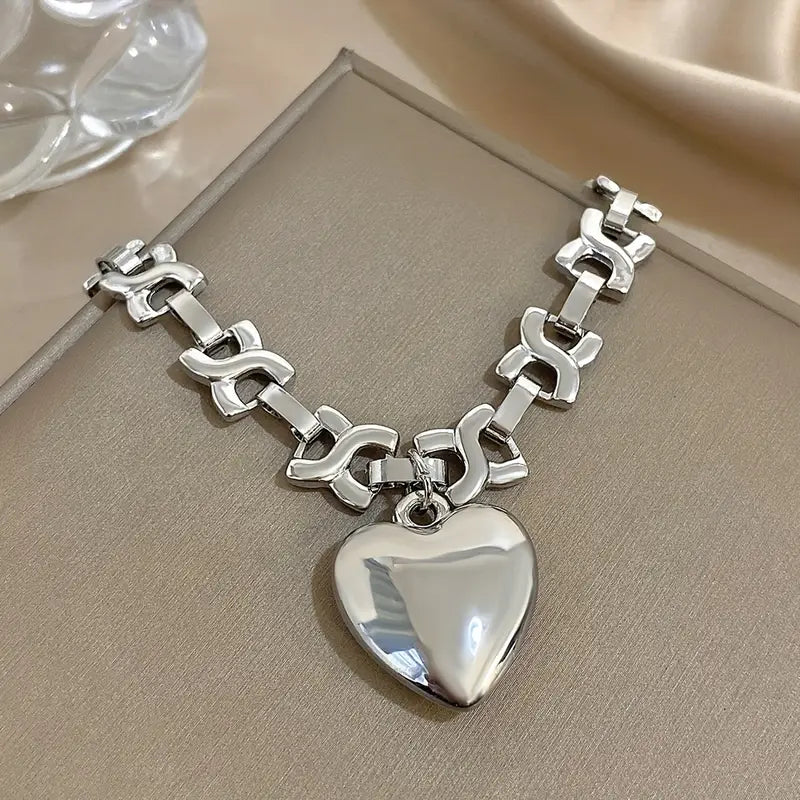 Silvery Heart Pendant Necklace