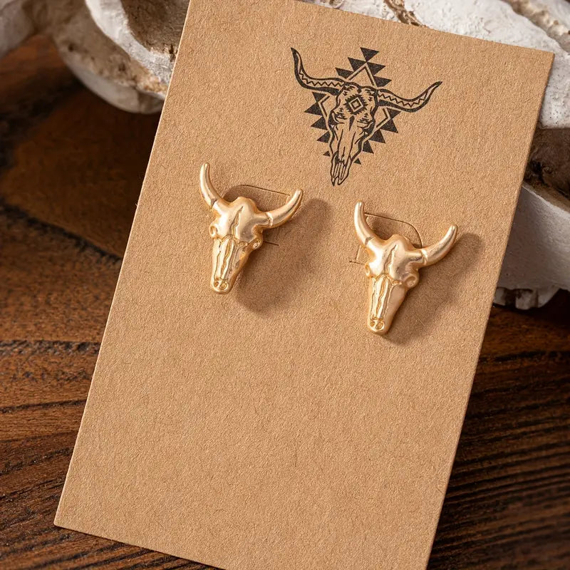 Boucles d'oreilles à tige Cowgirl Longhorn – Or