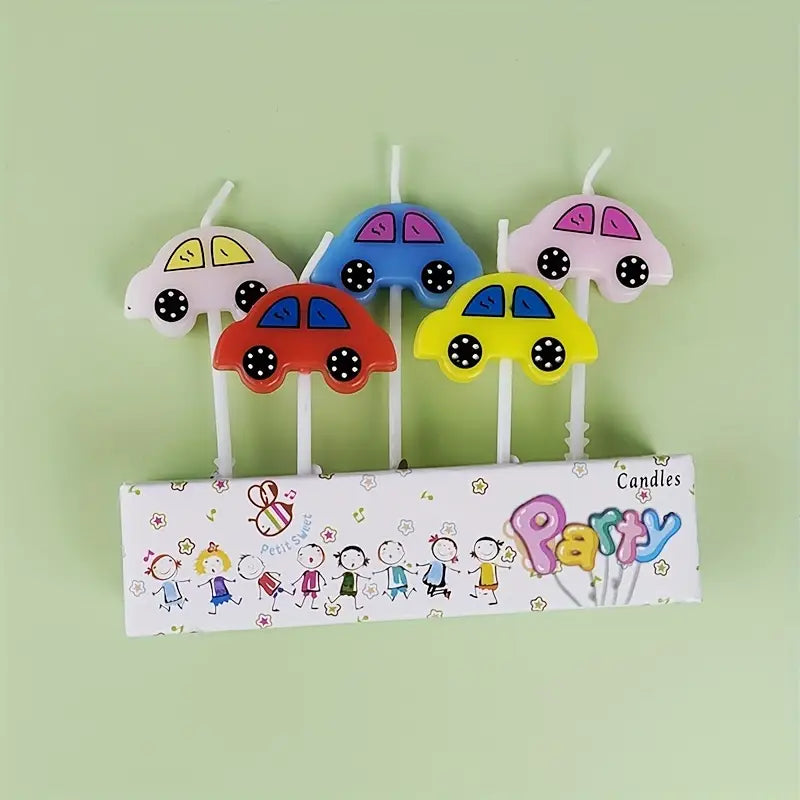 Colorful Car Birthday Candles – Set of 5 Fun Cake Toppers for Kids' Parties