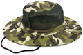 Camouflage wide-brim safari hat with mesh ventilation and chin cord