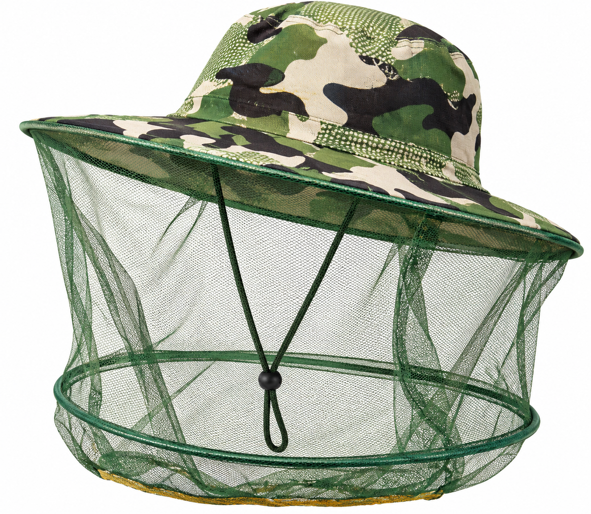 Camouflage mosquito protection hat with green mesh net