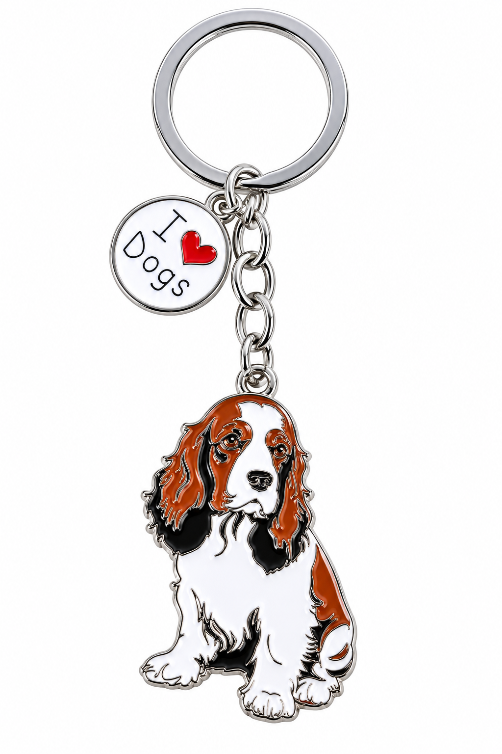 Cavalier King Charles Spaniel I Love Dogs keychain on white background