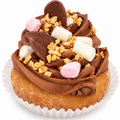 Rocky road doughnut with chocolate frosting marshmallows and nuts