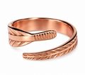 Copper leaf wrap adjustable women's ring on white background