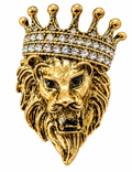 Crowned lion brooch gold tone with clear crystals