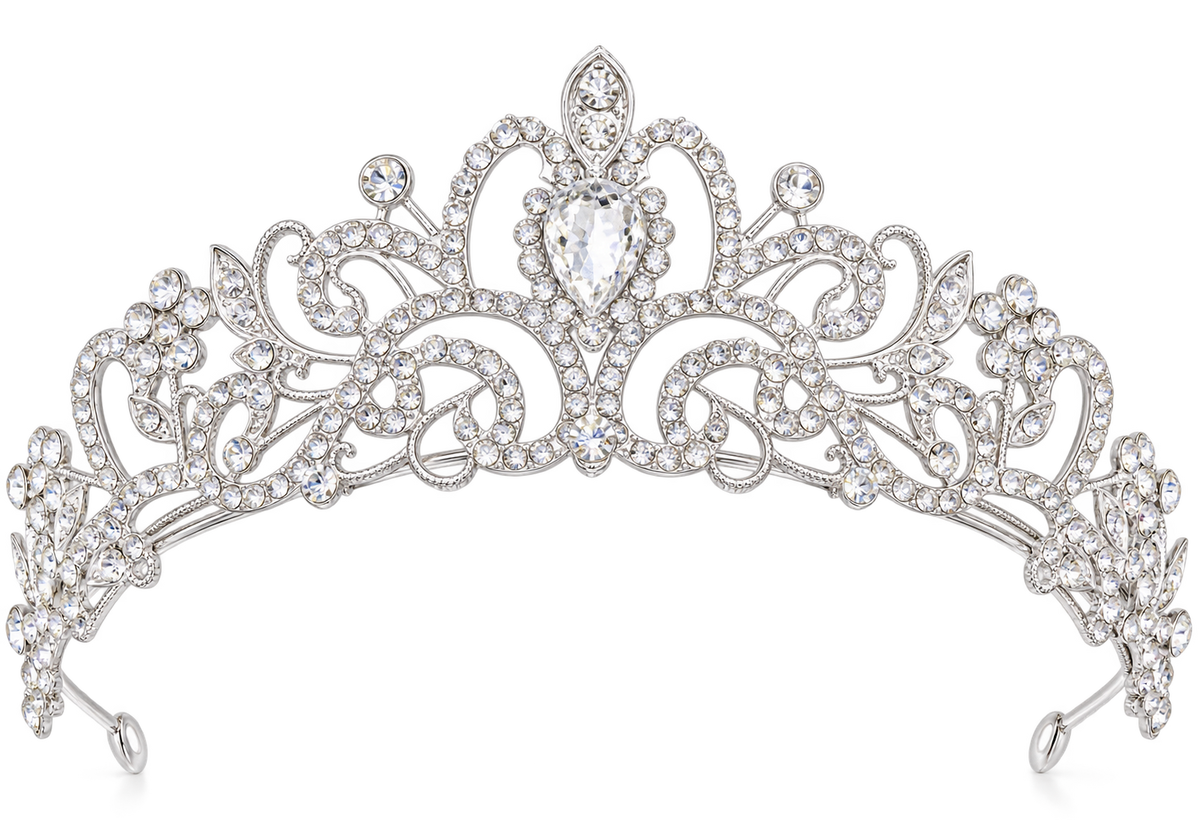 Gold alloy tiara with clear white zirconia crystals