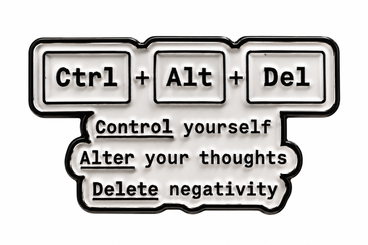 Ctrl Alt Del black and white enamel metal pin
