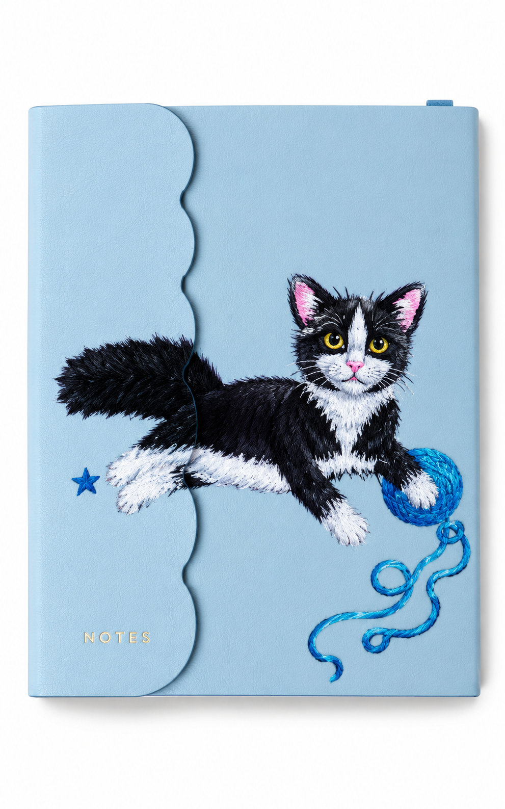 Illustrative example of cat portrait on blue A5 journal