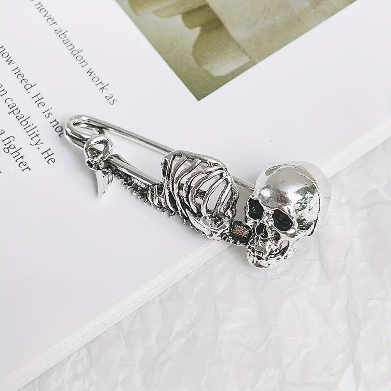 Skeleton Skull Brooch Pin