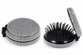 Diamante compact mirror with foldable hair brush, closed and open views