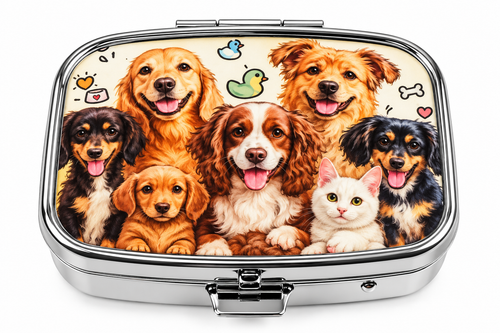Dogs and cat mini pill box on white background