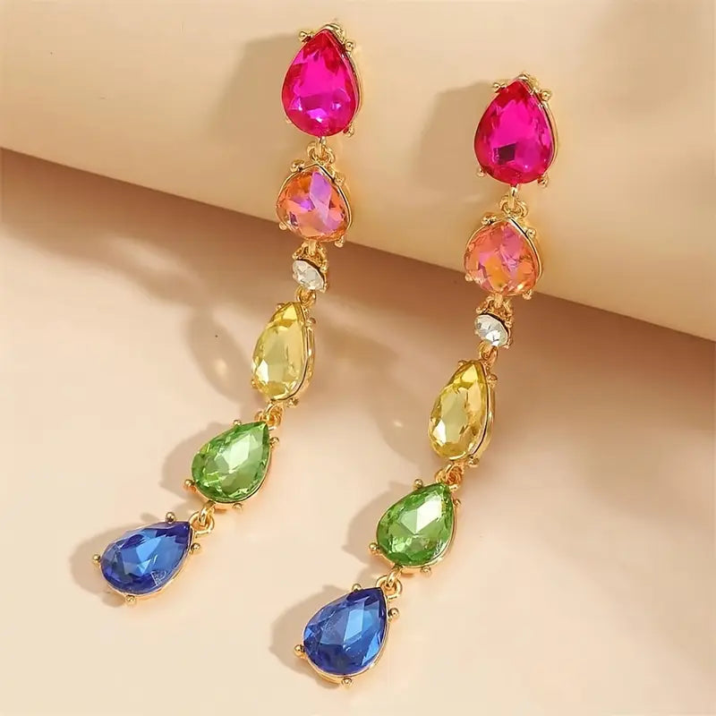 Rainbow Tassel Crystal Earrings – Pride Party Edition