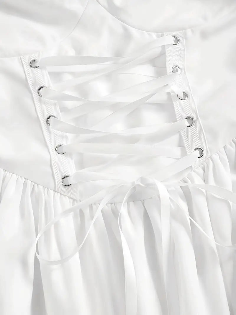 Elegant Off-Shoulder Ruffle Dress with Lace-Up Corset Waist