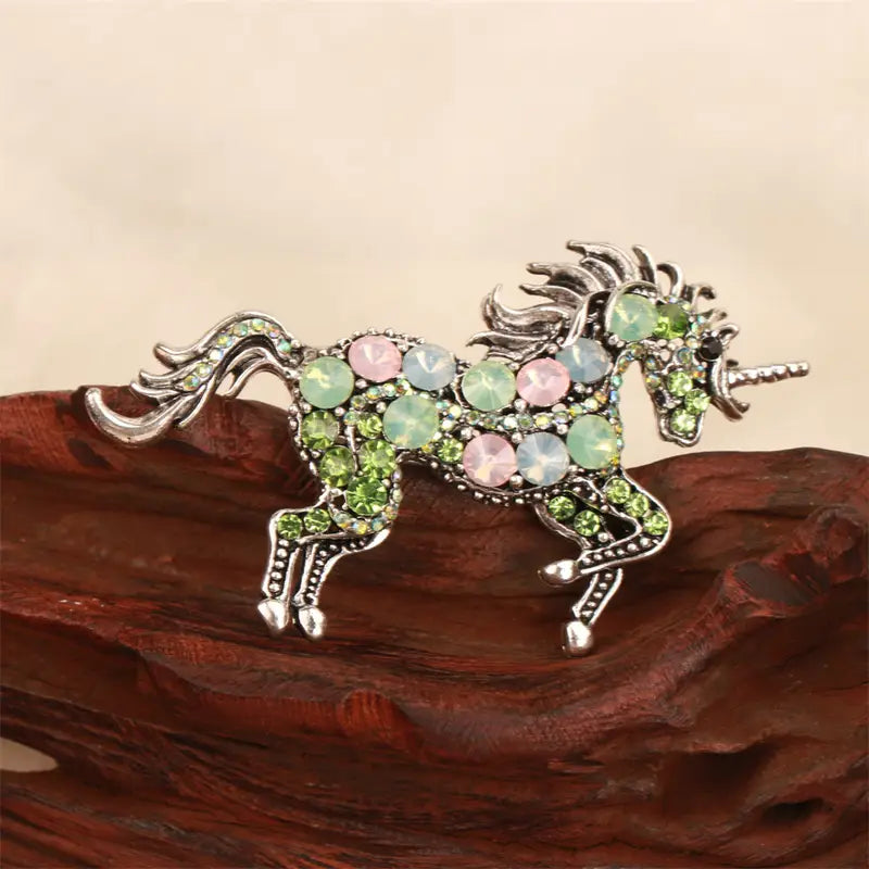 Broche baroque licorne en strass