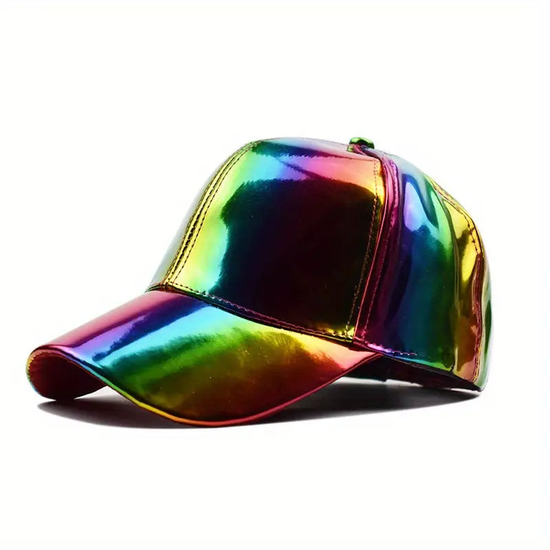 Rainbow Metallic Baseball Cap – Gradient Faux Leather