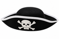 Black felt pirate costume hat with white skull and crossbones
