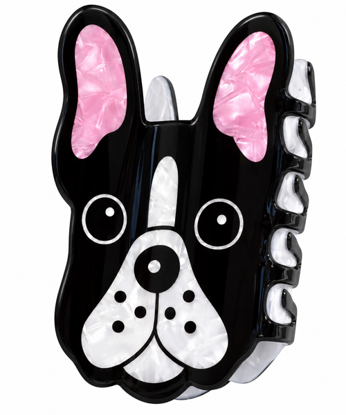 French Bulldog novelty hair claw clip on white background