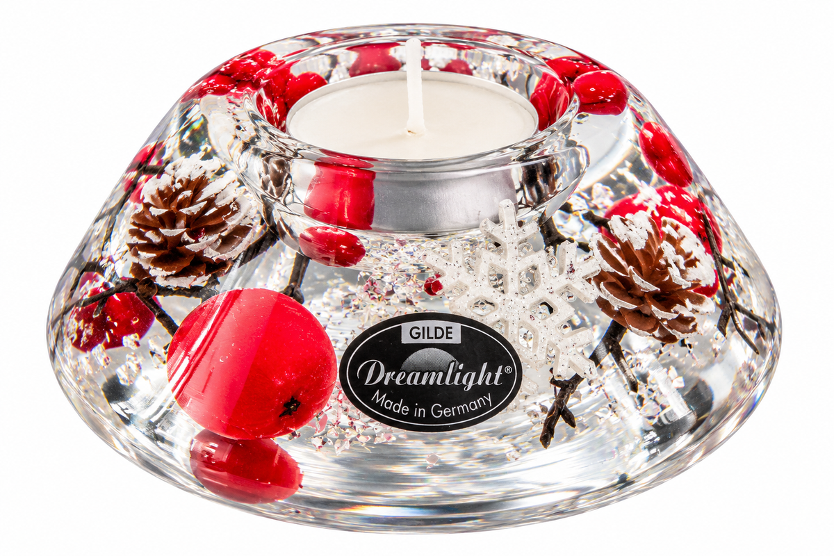 Front view Gilde Dreamlight German glass Christmas tealight holder