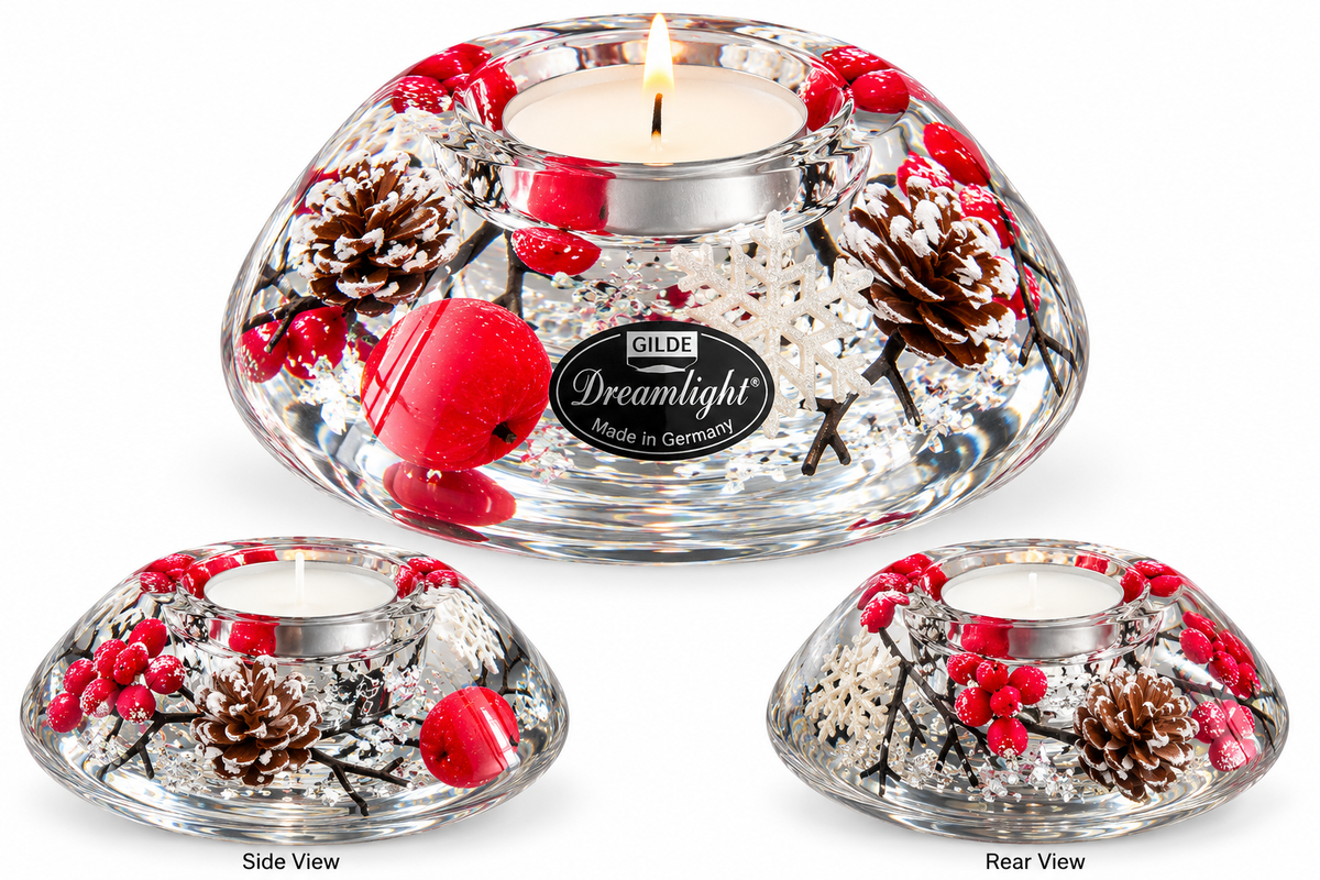 Side and rear views of the glass tealight holder