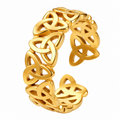 Gold-plated stainless steel Celtic knot open ring on white background