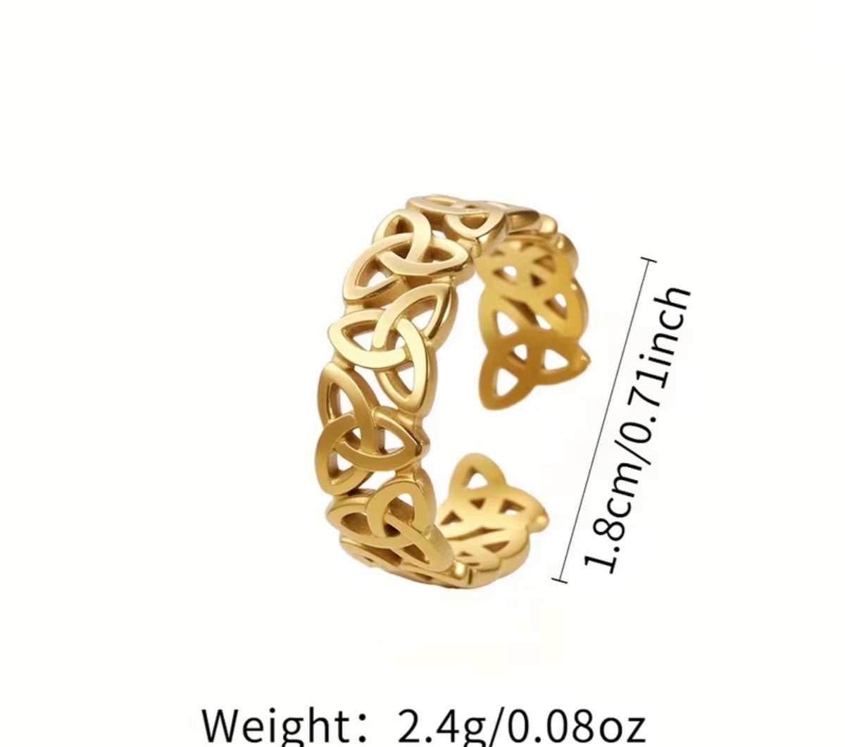 Gold-plated stainless steel Celtic knot adjustable ring