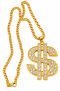 Gold-tone dollar sign necklace with sparkling crystal pendant