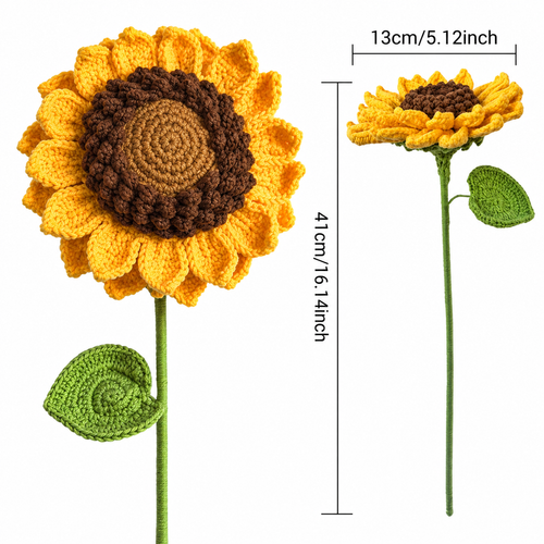 Handmade crochet extra large sunflower, 41 cm tall with 13 cm flower head