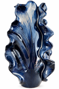 Handmade dark blue glazed sculptural pottery vase, approximately 40 cm tall