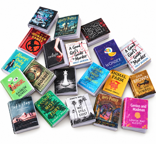 Random selection of handmade miniature books with turnable blank pages