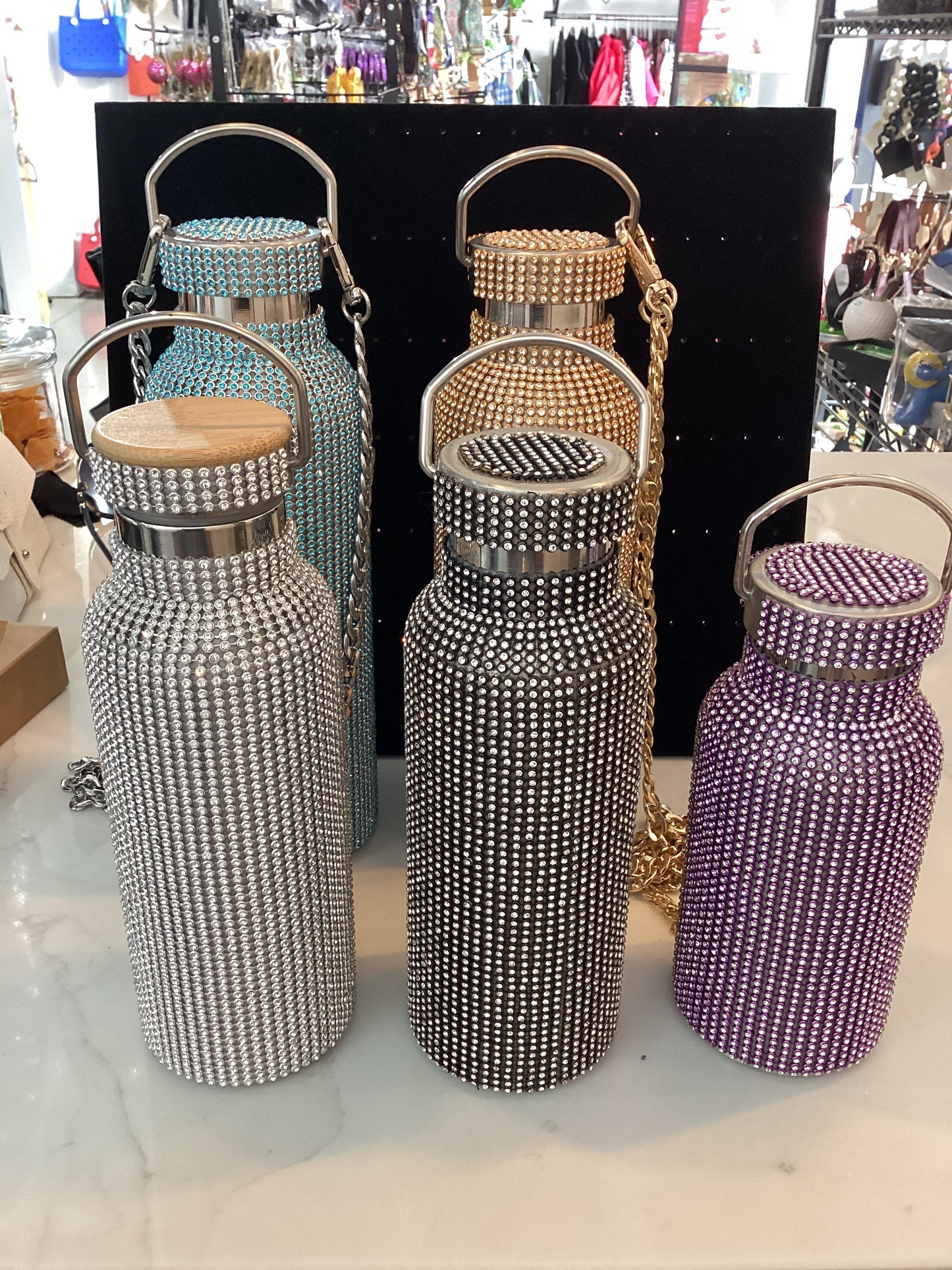 Diamanté Water Bottles with Top Handle