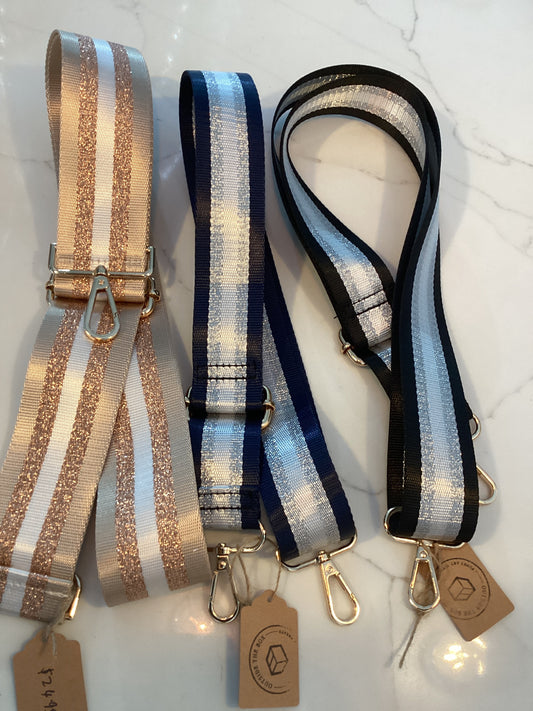 Striped metallic bag strap