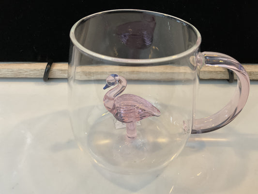 Pink flamingo glass mug with handle