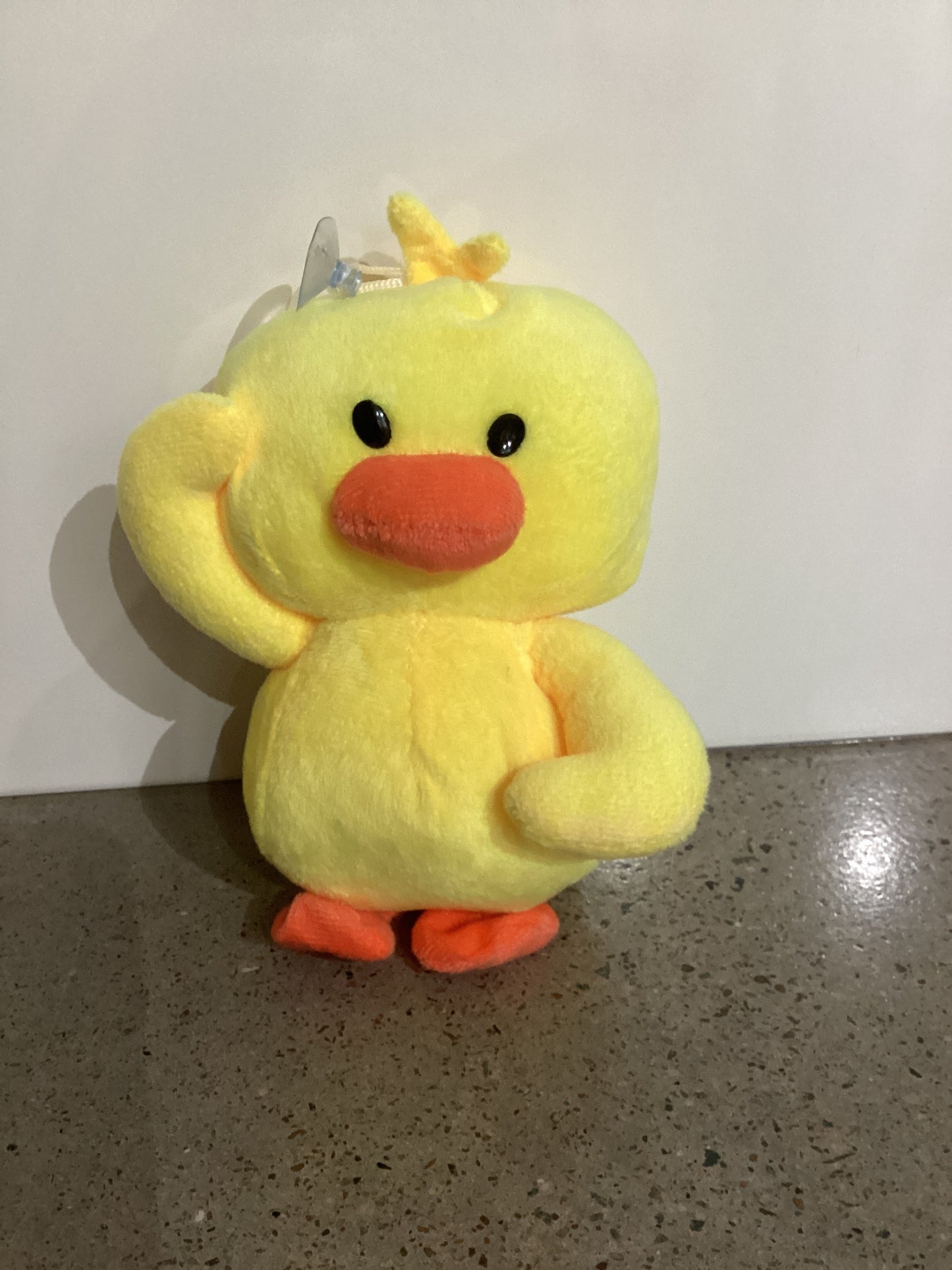 Stuffed toy duck with suction cap