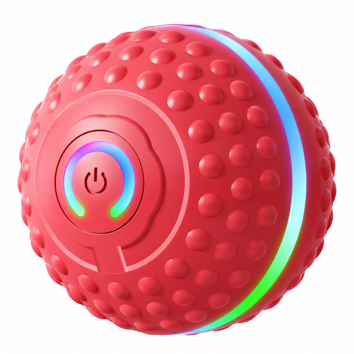 Red rechargeable interactive LED bouncing dog ball on white background