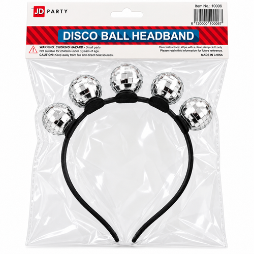JD Party disco ball headband on white background