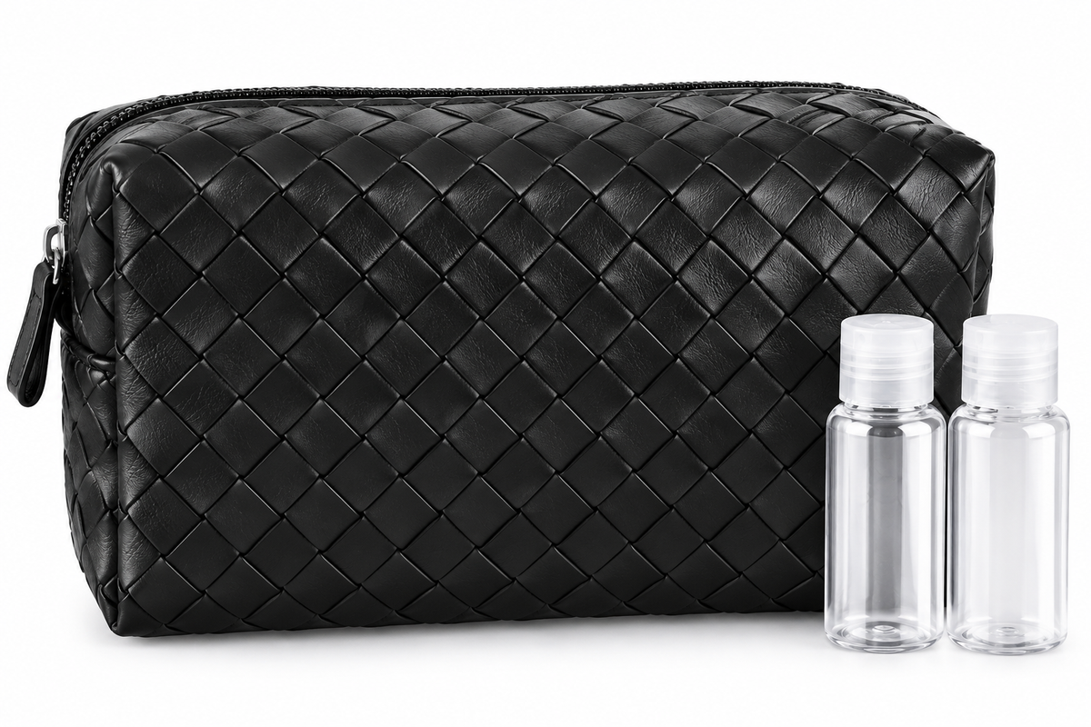Woven Toiletry Bag with 2 Travel Bottles