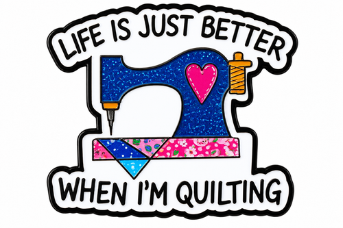 Quilting enamel metal pin approximately 3 x 3 cm